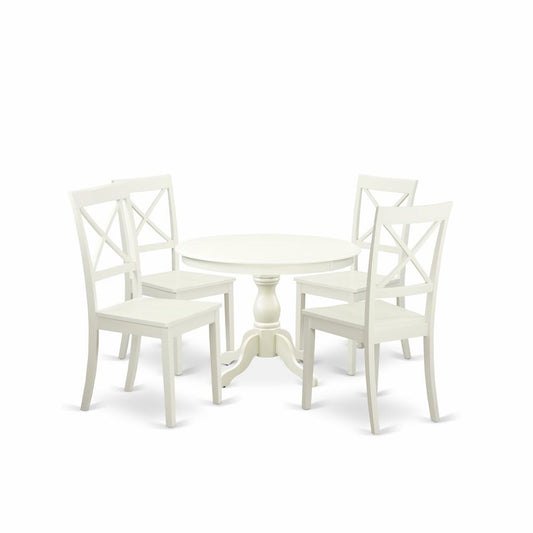 5 Piece Kitchen Set - White Table And 4  Chairs By East West Furniture | Dining Sets | Modishstore