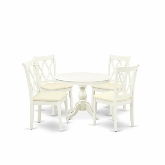5 Piece Modern Dining Table Set - Linen White Dining Room Table And 4 Linen White Kitchen Chairs And Dining Tables By East West Furniture | Dining Sets | Modishstore