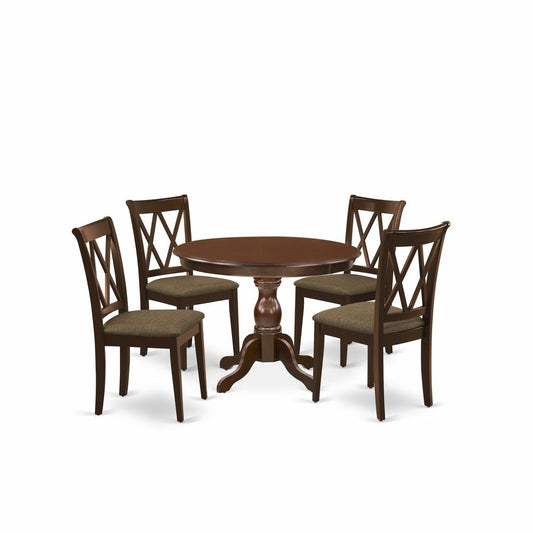 5 Piece Kitchen Set - Mahogany Modern Dining Table And 4 Mahogany Linen Fabric Dining Room Chairs And Dining Tables By East West Furniture | Dining Sets | Modishstore