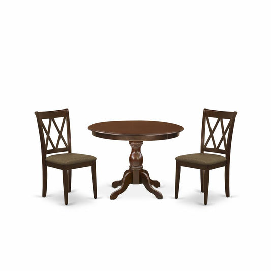 3 Piece Modern Dining Table Set - Mahogany Wood Table And 2 Mahogany Linen Fabric Kitchen Chairs And Dining Tables By East West Furniture | Dining Sets | Modishstore