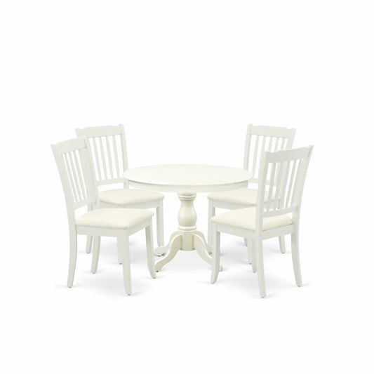 5 Piece Kitchen Set - Linen White Round Dining Table And 4 Linen White Dining Chairs And Dining Tables By East West Furniture | Dining Sets | Modishstore