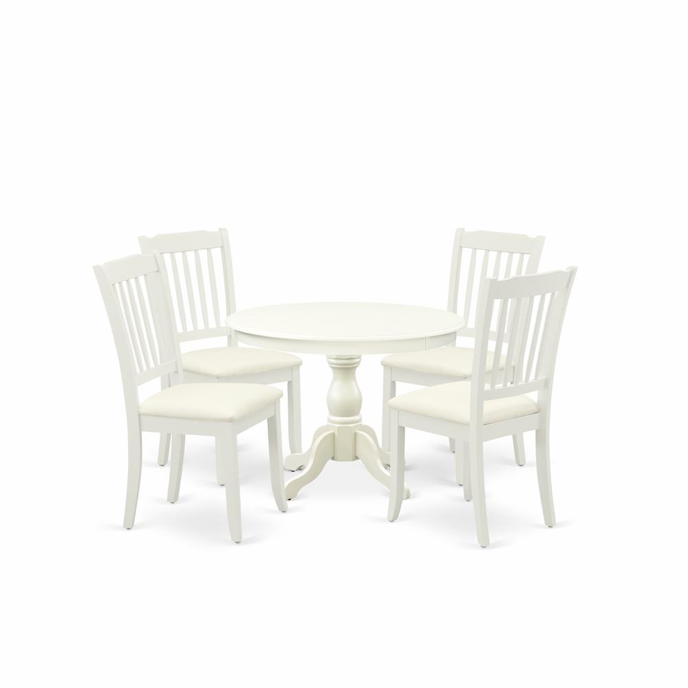 5 Piece Kitchen Set - Linen White Round Dining Table And 4 Linen White Dining Chairs And Dining Tables By East West Furniture | Dining Sets | Modishstore
