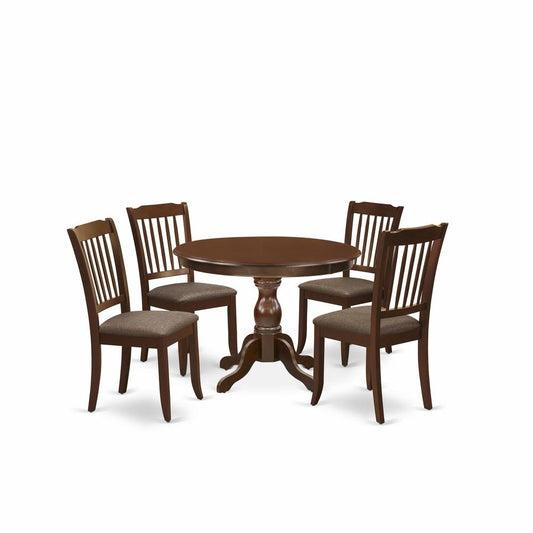 5 Piece Dining Room Table Set - Mahogany Dinning Table And 4 Mahogany Linen Fabric Dining Chairs And Dining Tables By East West Furniture | Dining Sets | Modishstore