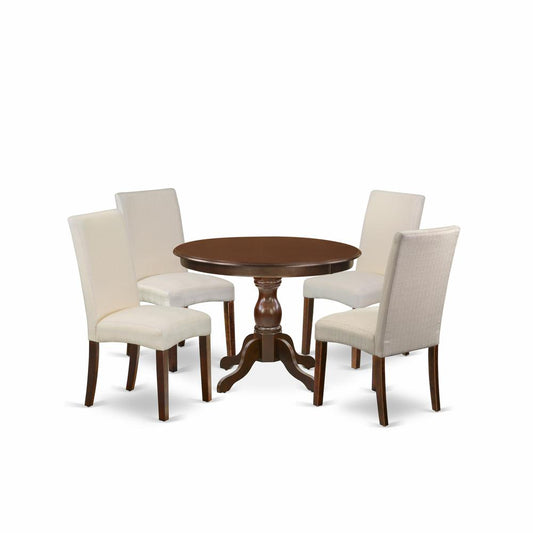 5 Piece Dinette Set - Mahogany Dining Table And 4 Cream Linen Fabric Comfortable Chairs And Dining Tables By East West Furniture | Dining Sets | Modishstore