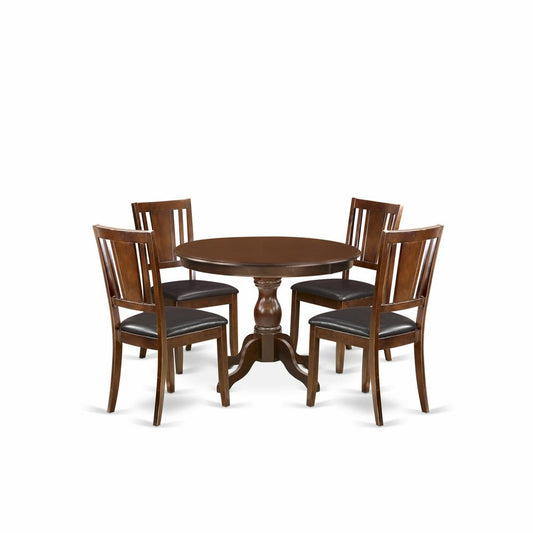 5 Piece Dining Table Set - Mahogany Dining Room Table And 4 Mahogany Faux Leather Comfortable Chairs And Dining Tables By East West Furniture | Dining Sets | Modishstore