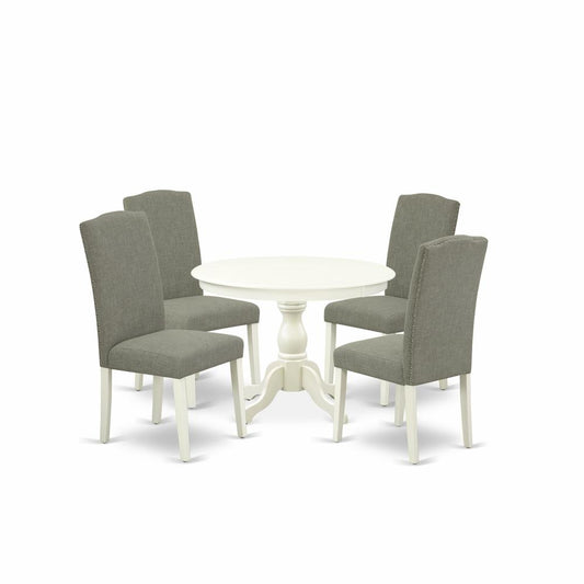 5 Piece Dining Table Set - Linen White Modern Dining Table And 4 Dark Shitake Dining Chairs By East West Furniture | Dining Sets | Modishstore
