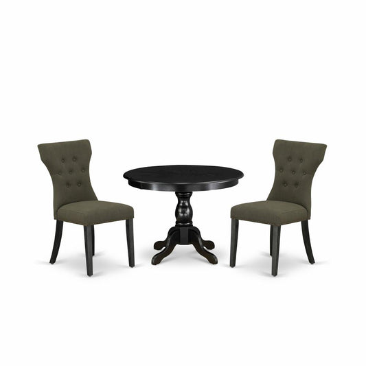 3 Piece Dining Table Set - Black Wood Table And 2 Dark Gotham Grey Linen Fabric Dining Chairs By East West Furniture | Dining Sets | Modishstore