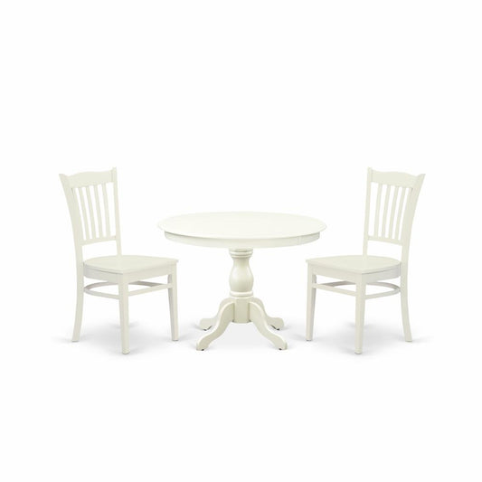 3 Piece Table Set - Linen White Round Dining Table And 2 Linen White Kitchen Chairs By East West Furniture | Dining Sets | Modishstore