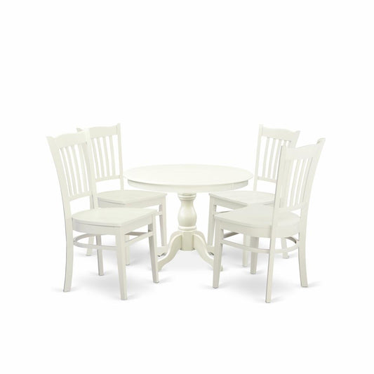 5 Piece Table And Chairs Dining Set - Linen White Wood Table And 4 Linen White Wooden Chairs By East West Furniture | Dining Sets | Modishstore