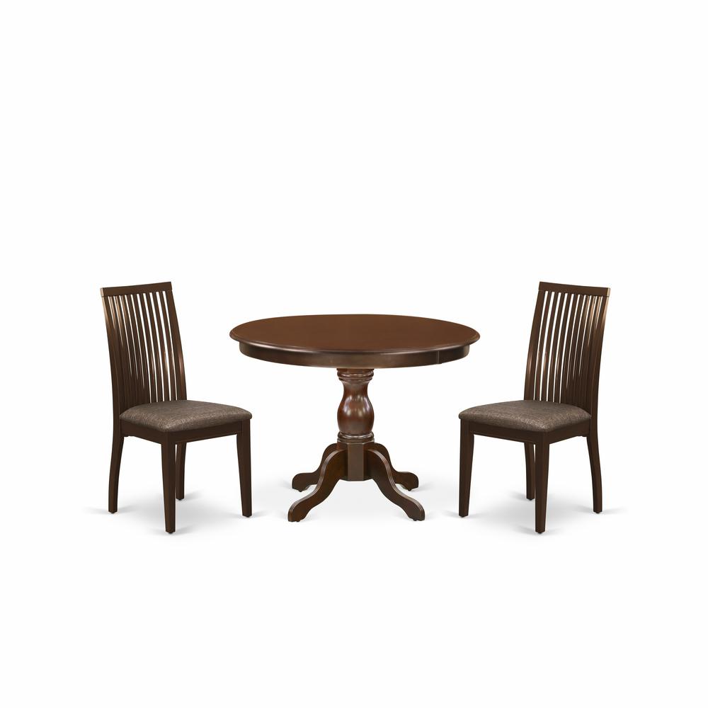 3 Piece Table And Chairs Dining Set - Mahogany Wood Dining Table And 2 Mahogany Linen Fabric Chairs For Dining Room And Dining Tables By East West Furniture | Dining Sets | Modishstore
