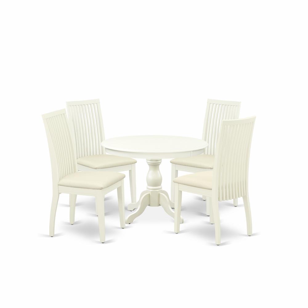 5 Piece Dining Room Table Set - Linen White Small Dining Table And 4 Linen White Chairs For Dining Room And Dining Tables By East West Furniture | Dining Sets | Modishstore