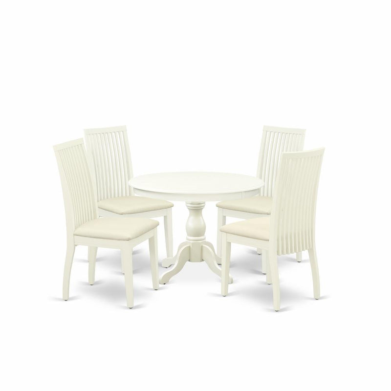 5 Piece Dining Room Table Set - Linen White Small Dining Table And 4 Linen White Chairs For Dining Room And Dining Tables By East West Furniture | Dining Sets | Modishstore