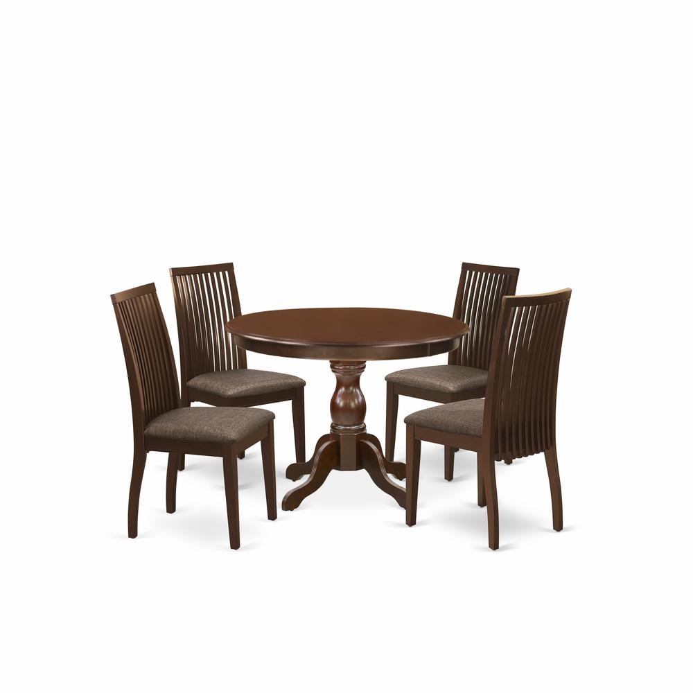 5 Piece Kitchen Dining Table Set - Mahogany Dinner Table And 4 Mahogany Linen Fabric Dining Room Chairs And Dining Tables By East West Furniture | Dining Sets | Modishstore