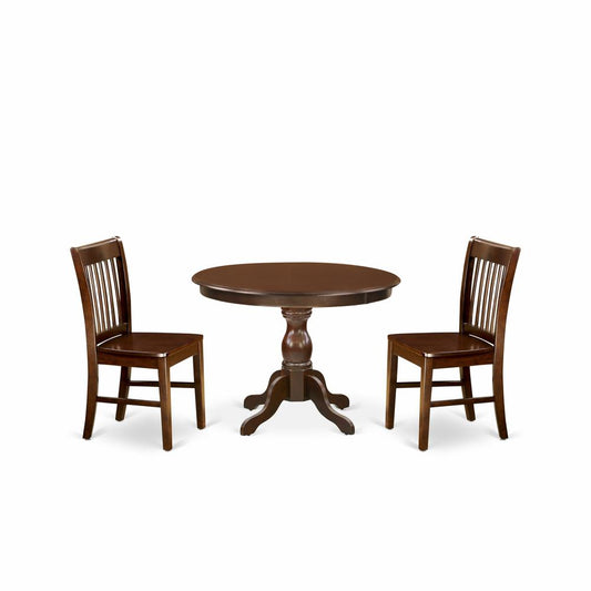 3 Piece Modern Dining Table Set - Small Kitchen Table And 2 Mahogany Wooden Kitchen & Dining Room Chairs Button Tufted Back And Dining Tables By East West Furniture | Dining Sets | Modishstore