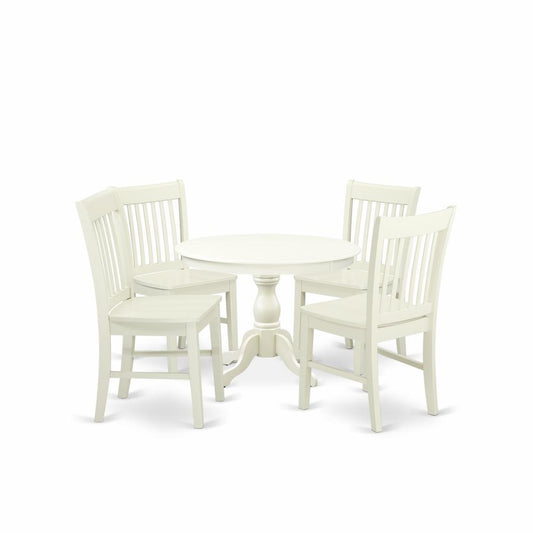 5 Piece Dining Room Table Set - Linen White Dining Table And 4 Linen White Kitchen Chairs By East West Furniture | Dining Sets | Modishstore