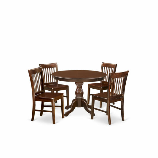 5 Piece Dining Set - Dining Table And 4 Mahogany Wooden Dining Room Chairs Button Tufted Back And Dining Tables By East West Furniture | Dining Sets | Modishstore