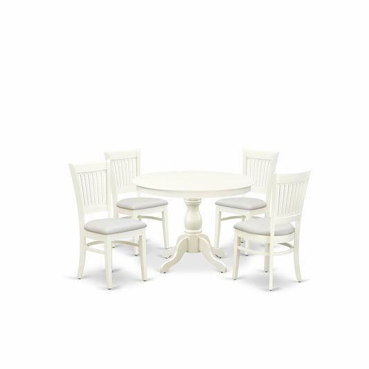 5-Piece Modern Dining Table Set- 4 Dining Room Chairs And Breakfast Table - Linen Fabric Seat And Slatted Chair Back - Linen White Finish And Dining Tables By East West Furniture | Dining Sets | Modishstore