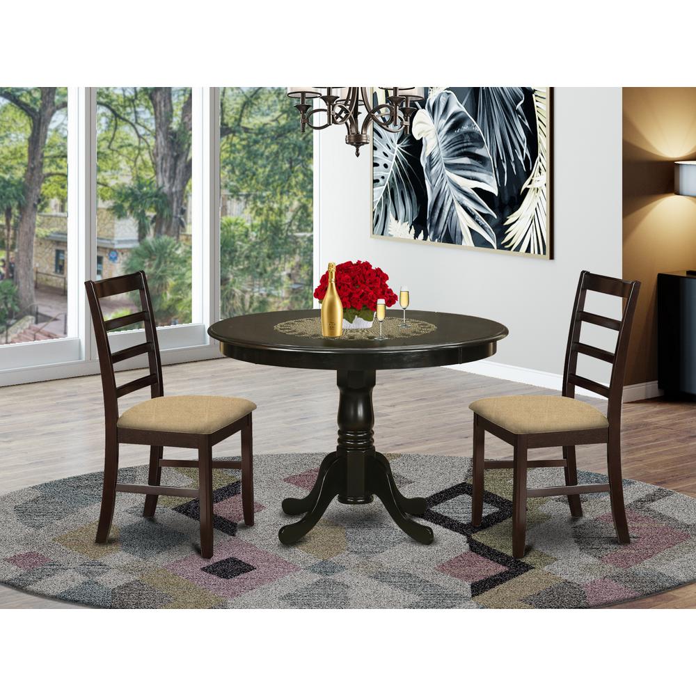 Hlan3-Cap-C 3 Pc Kitchen Nook Dining Set-Round Kitchen Table And 2 Slatted Back Kitchen Chairs. By East West Furniture | Dining Sets | Modishstore - 2