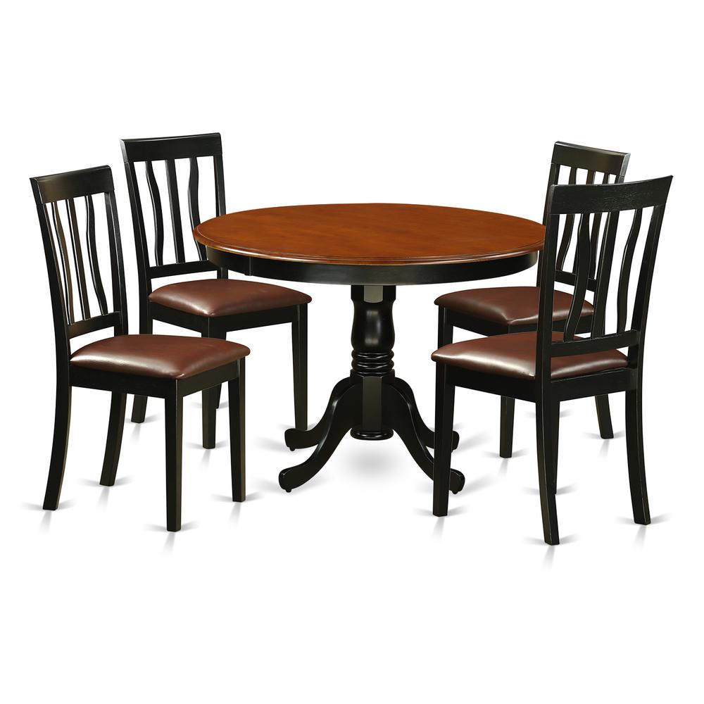 5 Pc Set With A Round Dinette Table And 4 Leather Dinette Chairs In Black By East West Furniture | Dining Sets | Modishstore - 2
