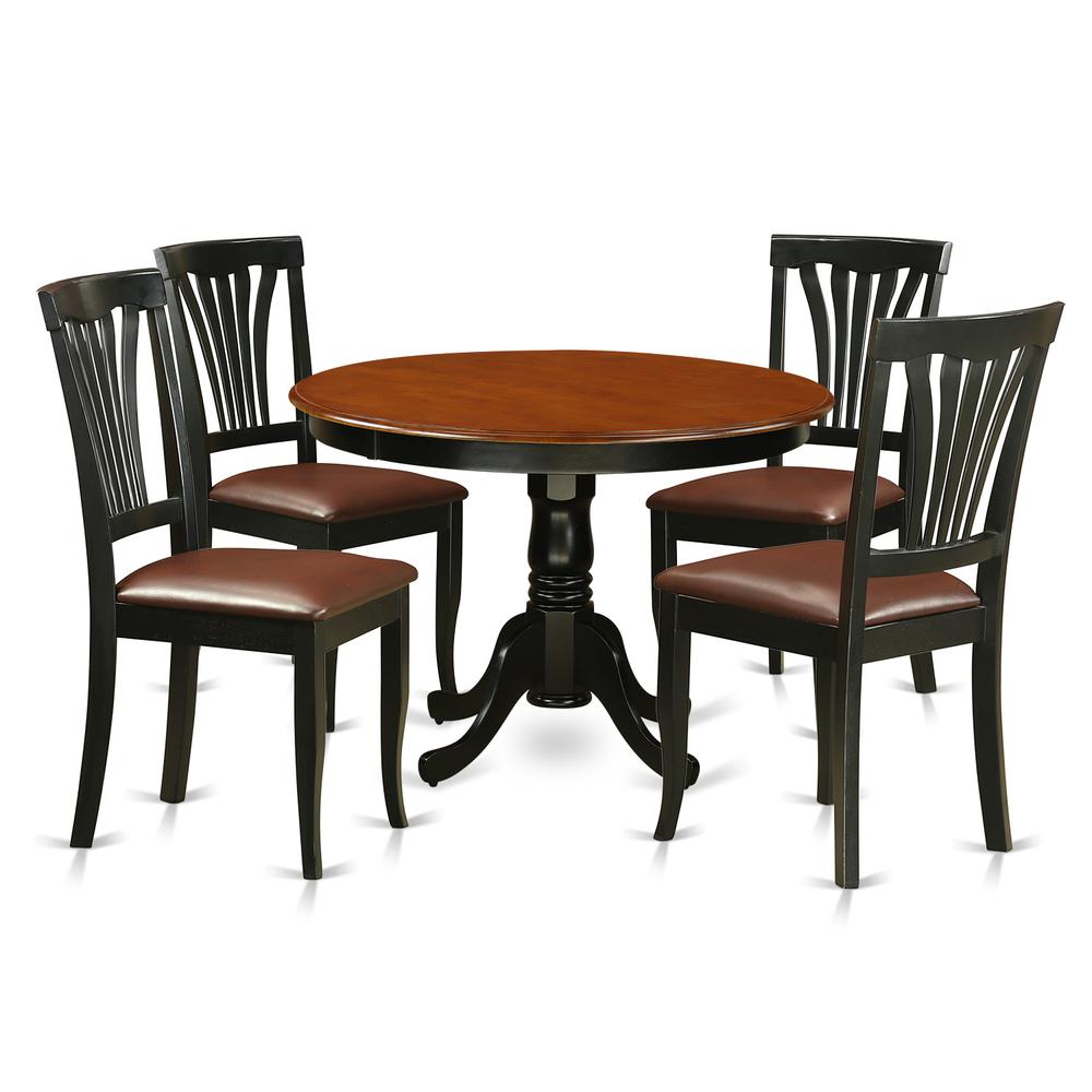 5 Pc Set With A Round Dinette Table And 4 Leather Kitchen Chairs In Black By East West Furniture | Dining Sets | Modishstore - 2