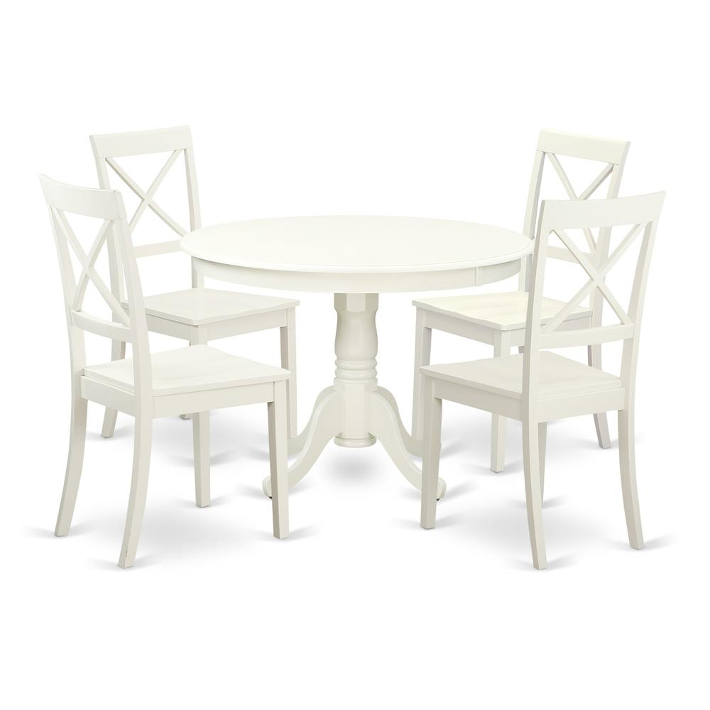 5 Pc Set With A Round Dinette Table And 4 Wood Dinette Chairs In Linen White By East West Furniture - Hlbo5-Lwh-W | Dining Sets | Modishstore - 2