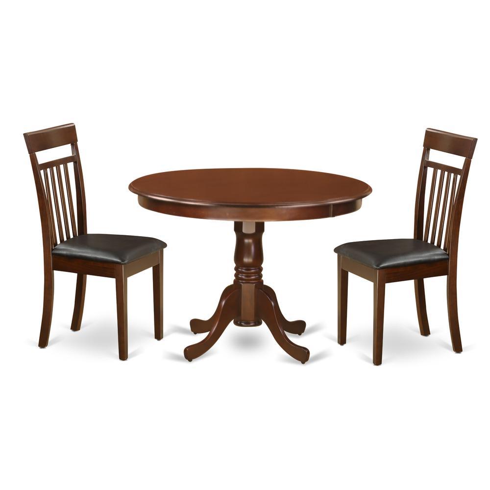 3 Pc Set With A Round Kitchen Table And 2 Leather Kitchen Chairs In Mahogany By East West Furniture | Dining Sets | Modishstore - 2
