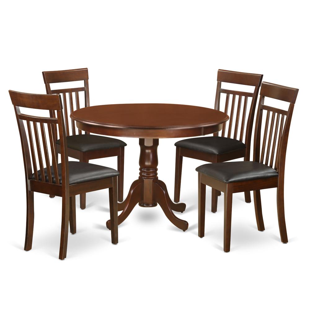 5 Pc Set With A Round Table And 4 Leather Dinette Chairs In Mahogany By East West Furniture | Dining Sets | Modishstore - 2