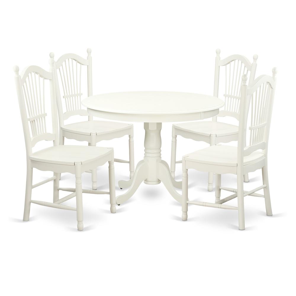 5 Pc Set With A Round Dinette Table And 4 Wood Dinette Chairs In Linen White By East West Furniture - Hldo5-Lwh-W | Dining Sets | Modishstore - 2