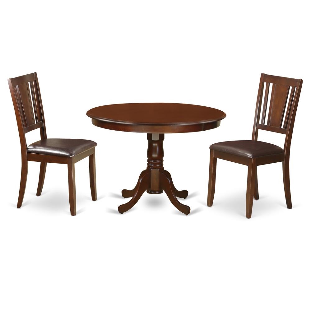 3 Pc Set With A Round Kitchen Table And 2 Leather Dinette Chairs In Mahogany By East West Furniture | Dining Sets | Modishstore - 2