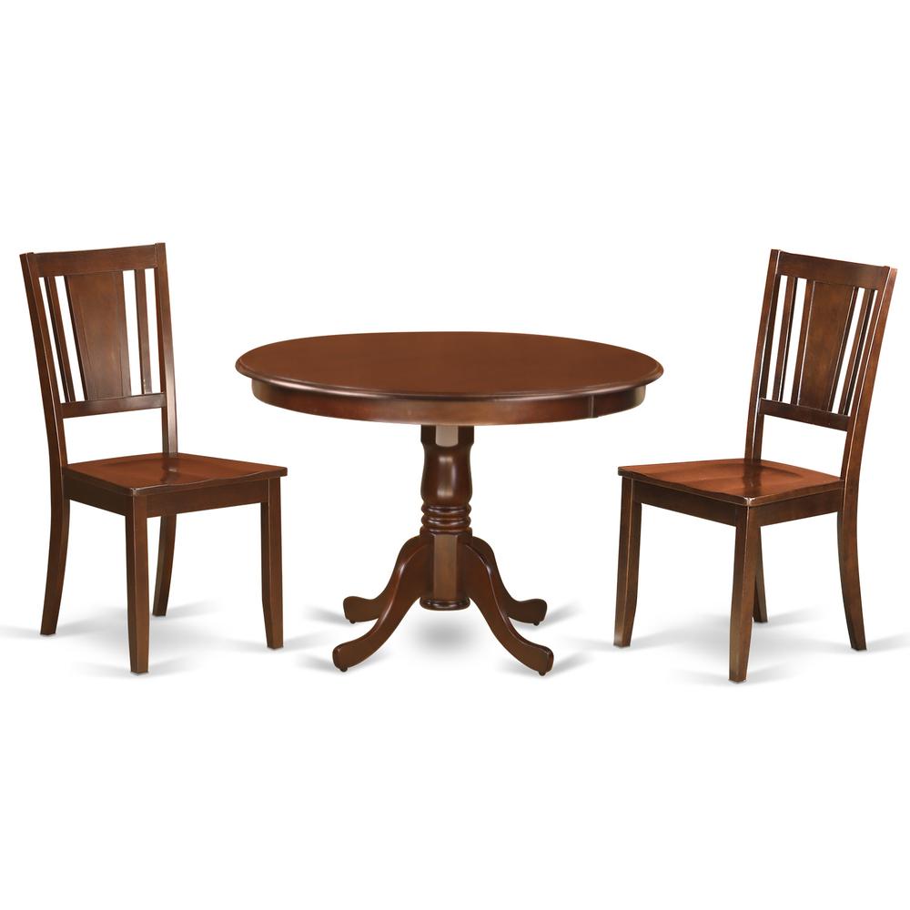 3 Pc Set With A Round Small Table And 2 Wood Dinette Chairs In Mahogany By East West Furniture | Dining Sets | Modishstore - 2