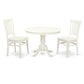 3 Pc Set With A Round Table And 2 Wood Dinette Chairs In Linen White By East West Furniture - Hlgr3-Lwh-W | Dining Sets | Modishstore - 2