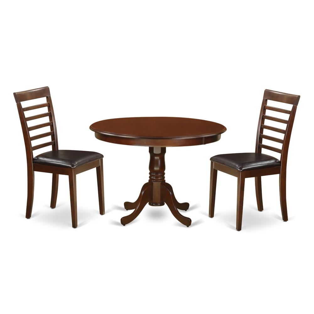 3 Pc Set With A Round Dinette Table And 2 Leather Dinette Chairs In Mahogany By East West Furniture | Dining Sets | Modishstore - 2
