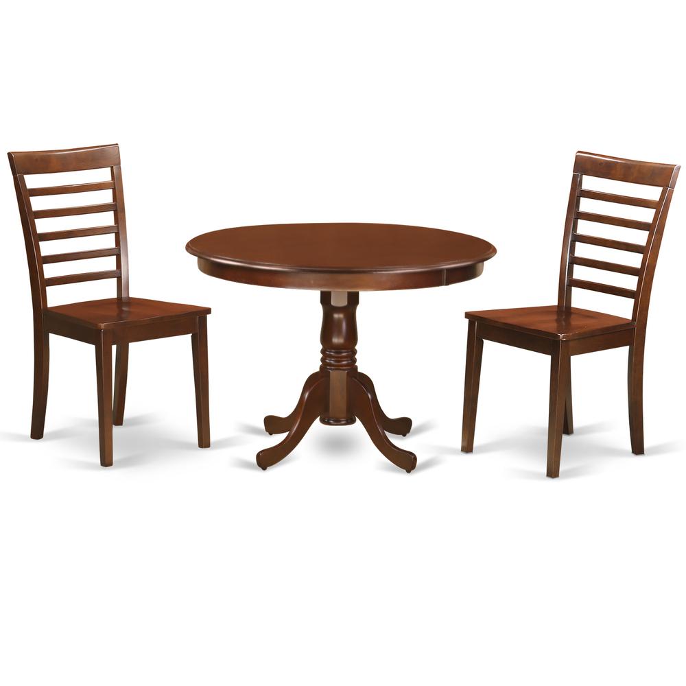3 Pc Set With A Round Table And 2 Wood Dinette Chairs In Mahogany By East West Furniture | Dining Sets | Modishstore - 2