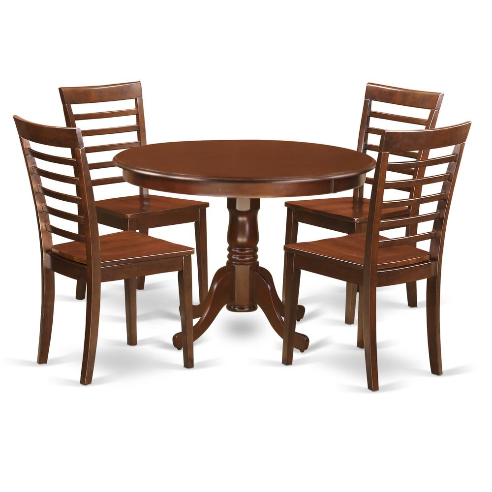 5 Pc Set With A Round Dinette Table And 4 Leather Kitchen Chairs In Mahogany By East West Furniture - Hlml5-Mah-W | Dining Sets | Modishstore - 2