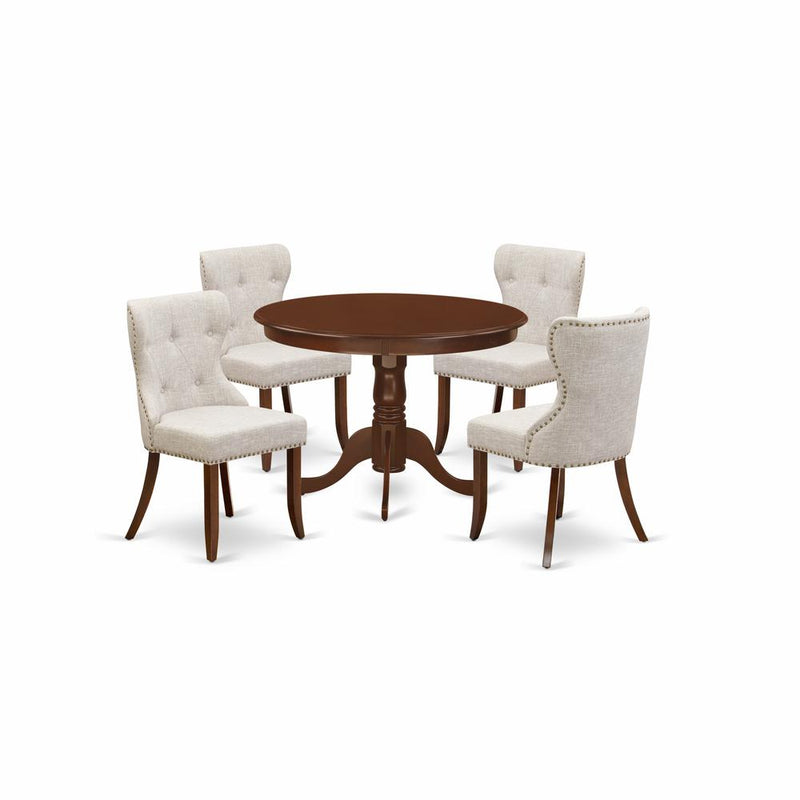 A Dining Room Table Set Of 4 Wonderful Dining Chairs Using Linen Fabric Doeskin Color And An Attractive Dinner Table And Dining Tables By East West Furniture | Dining Sets | Modishstore