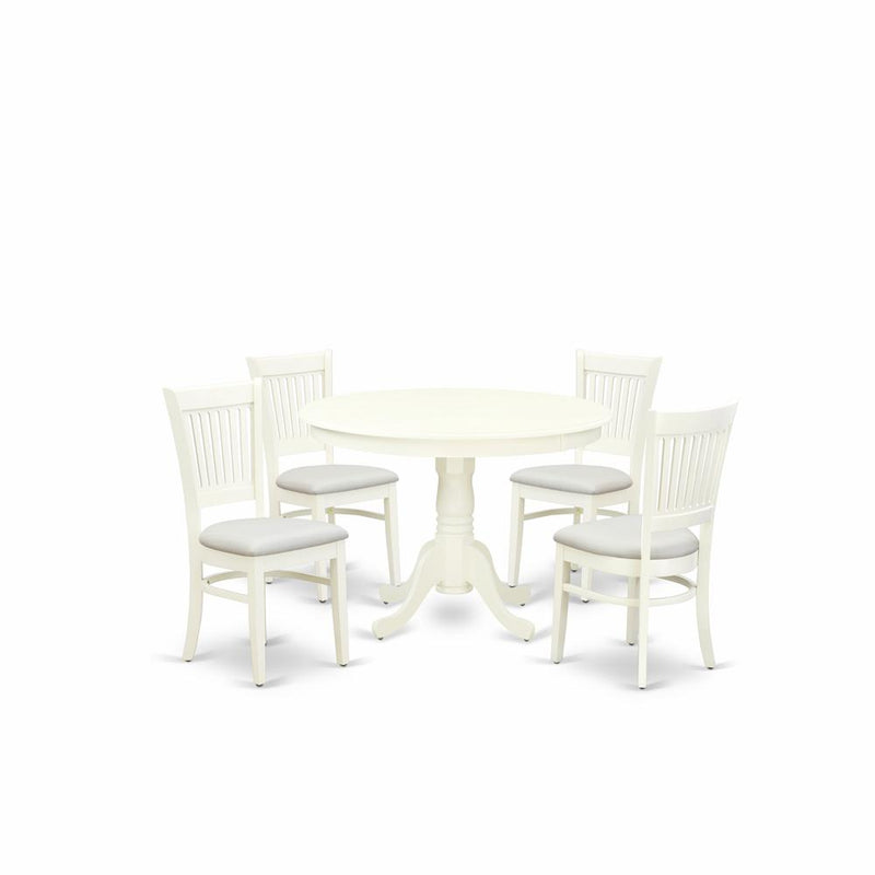 5-Pc Dining Room Table Set- 4 Dining Chairs And Modern Kitchen Table - Linen Fabric Seat And Slatted Chair Back - Linen White Finish And Dining Tables By East West Furniture | Dining Sets | Modishstore