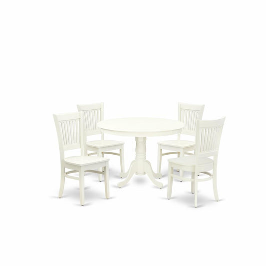 5-Pc Dining Room Table Set- 4 Dining Room Chair And Wooden Dining Table - Wooden Seat And Slatted Chair Back - Linen White Finish And Dining Tables By East West Furniture | Dining Sets | Modishstore