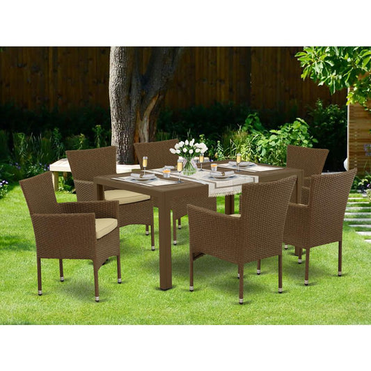 Wicker Patio Set Brown JUBK7-02A By East West Furniture | Outdoor Dining Sets | Modishstore