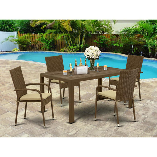 Wicker Patio Set Brown JUGU5-02A By East West Furniture | Outdoor Dining Sets | Modishstore