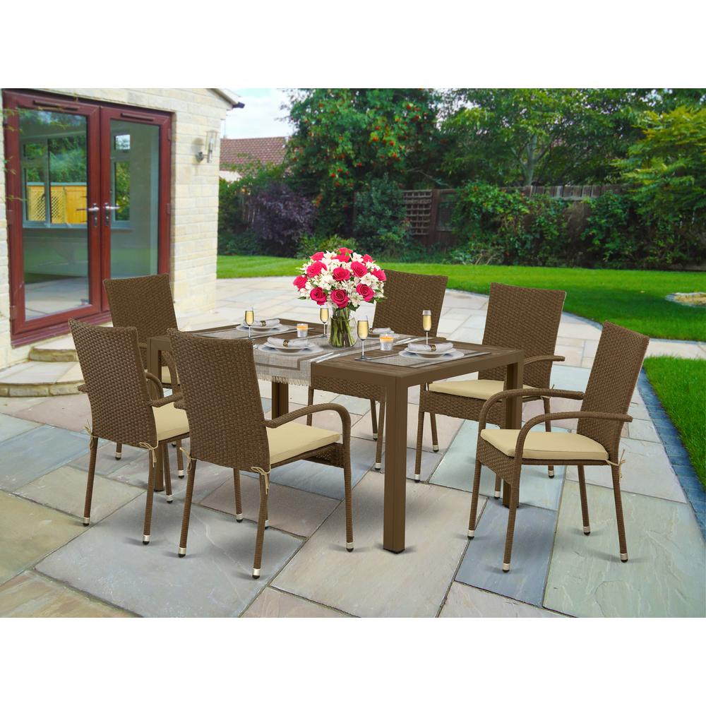 Wicker Patio Set Brown JUGU7-02A By East West Furniture | Outdoor Dining Sets | Modishstore