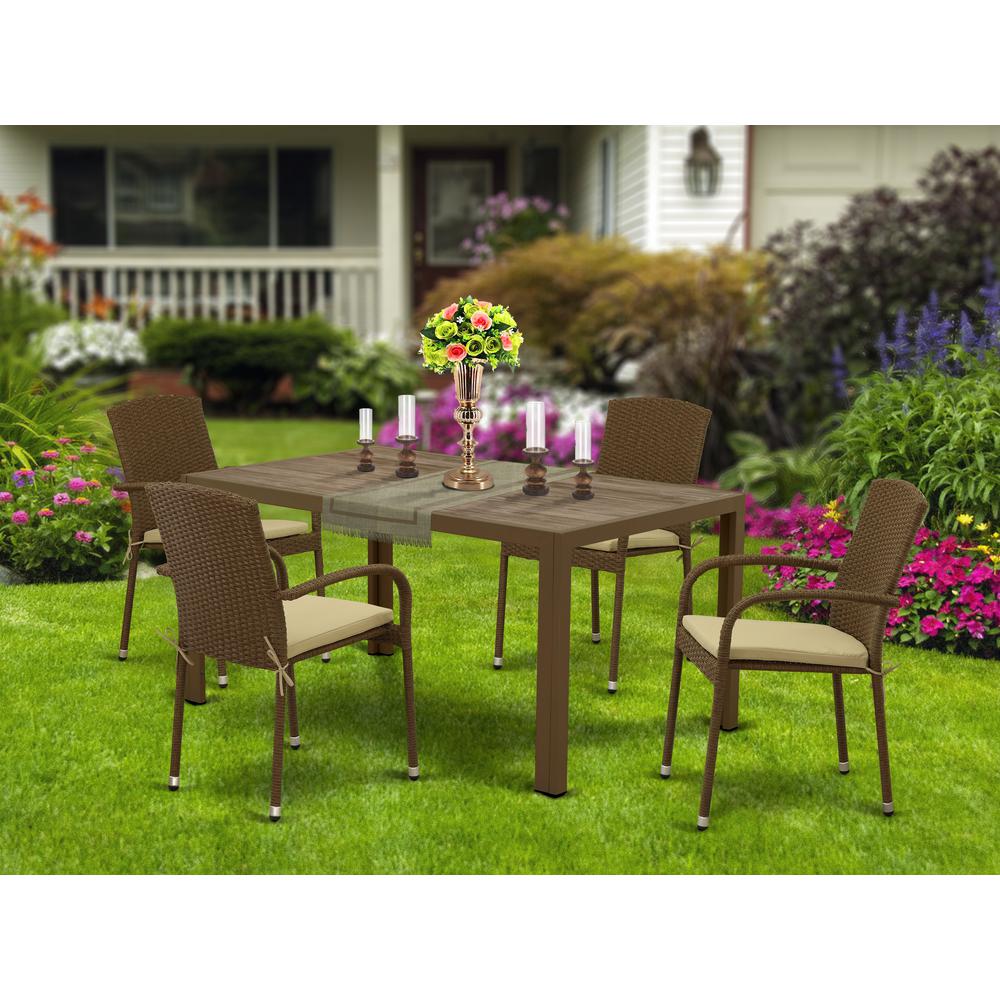 Wicker Patio Set Brown JUJU5-02A By East West Furniture | Outdoor Dining Sets | Modishstore
