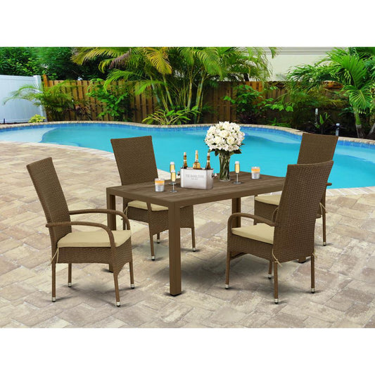 Wicker Patio Set Brown JUOS5-02A By East West Furniture | Outdoor Dining Sets | Modishstore