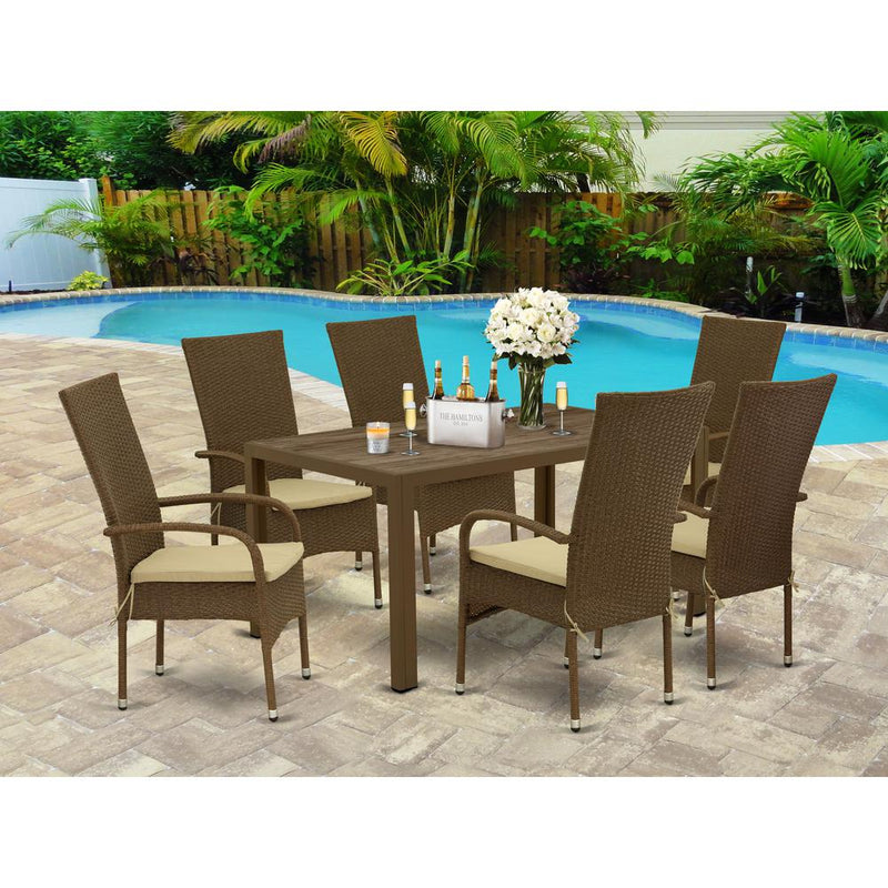 Wicker Patio Set Brown JUOS7-02A By East West Furniture | Outdoor Dining Sets | Modishstore