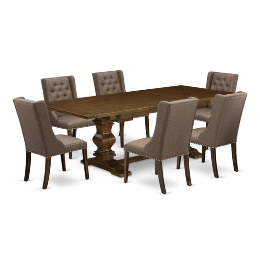 7-Pc Kitchen Table Set Includes 1 Butterfly Leaf Double Pedestal Table And 6 Brown Linen Fabric Kitchen Chairs And Dining Tables By East West Furniture | Dining Sets | Modishstore