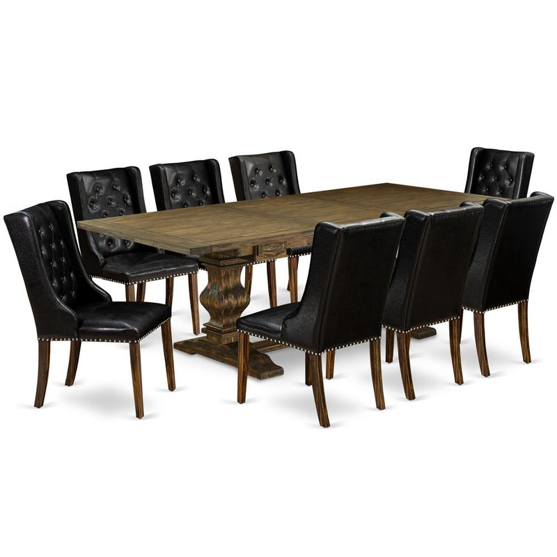 9-Piece Dinette Set Includes 1 Butterfly Leaf Double Pedestal Kitchen Table And 8 Black Linen Fabric Parson Chairs And Dining Tables By East West Furniture | Dining Sets | Modishstore