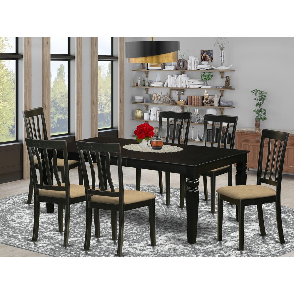 7 Pc Dining Room Set With A Dining Table And 6 Linen Dining Chairs In Black By East West Furniture | Dining Sets | Modishstore - 2