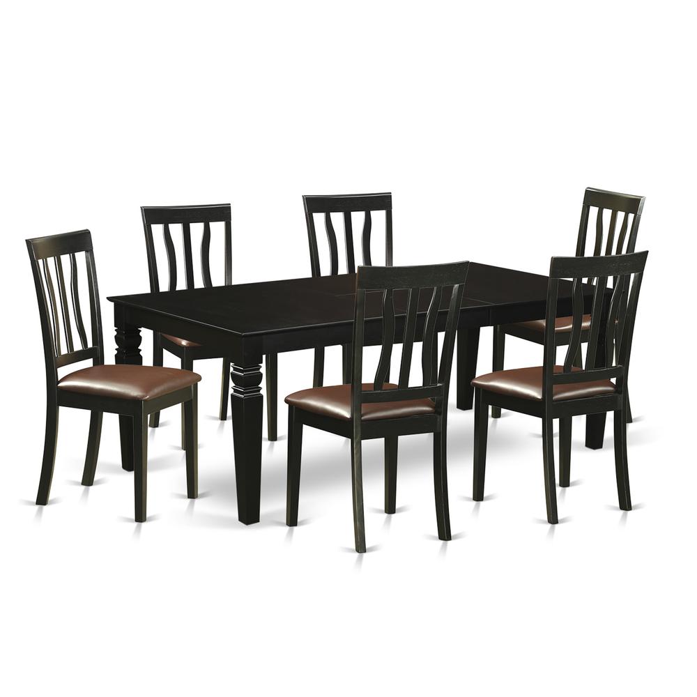 7 Pc Dining Set With A Dinning Table And 6 Leather Dining Chairs In Black By East West Furniture | Dining Sets | Modishstore - 2