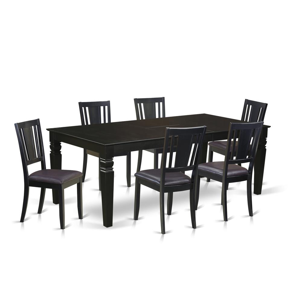 7 Pc Dining Room Set With A Dining Table And 6 Leather Kitchen Chairs In Black By East West Furniture | Dining Sets | Modishstore - 2