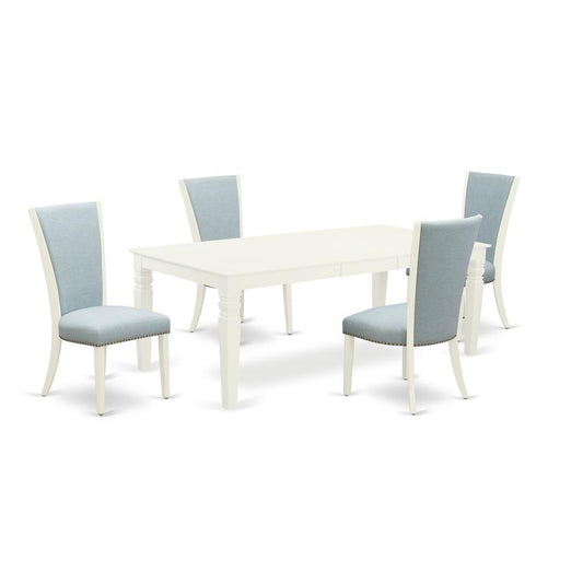 A Dining Room Table Set Of 4 Wonderful Parson Chairs With Linen Fabric Baby Blue Color And A Wonderful 18 Butterfly Leaf Rectangle Dining Table With Linen White Col" By East West Furniture | Dining Sets | Modishstore