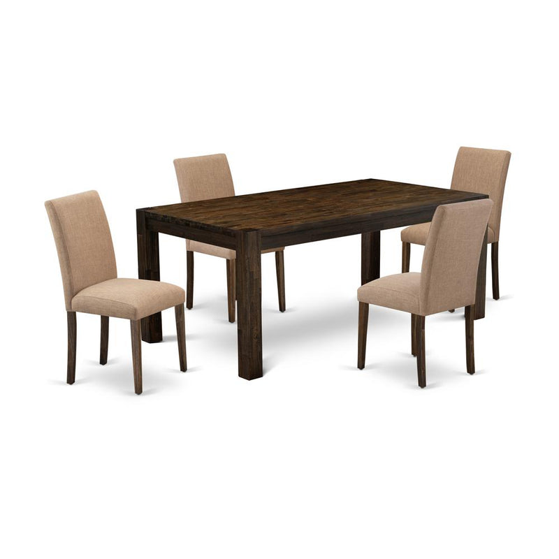 5Pc Dining Table Set Contains A Dining Room Table And 4 Parsons Dining Chairs With Light Sable Color Linen Fabric, Medium Size Table With Full Back Chairs, Distressed J By East West Furniture | Dining Sets | Modishstore